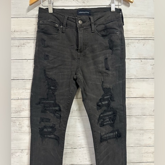 Aeropostale Super Skinny Black/Charcoal Distressed Jeans - Picture 2 of 6
